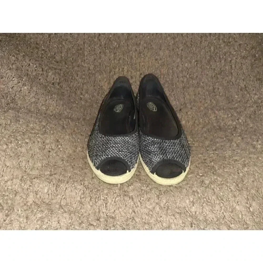 KEEN Cortana-Wedge Jute Shoes-Black/Gray Peep Toe-Sz 7-Near Mint